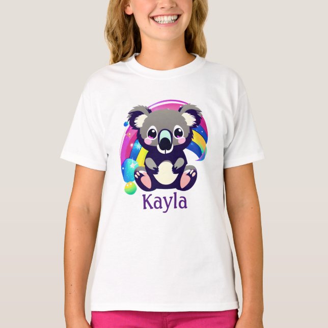 Personalized Koala Bear and Rainbow T-Shirt (Front)