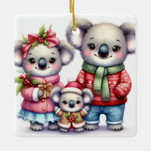 Personalized Koala Bear Family Christmas  Ceramic Ornament