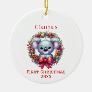 Personalized Koala Bear First Christmas Ceramic Ornament