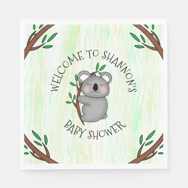 Personalized Koala Bear Themed Baby Shower Napkin (Front)