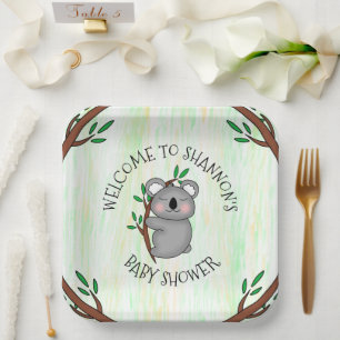 Personalized Koala Bear Themed Baby Shower Paper Plate