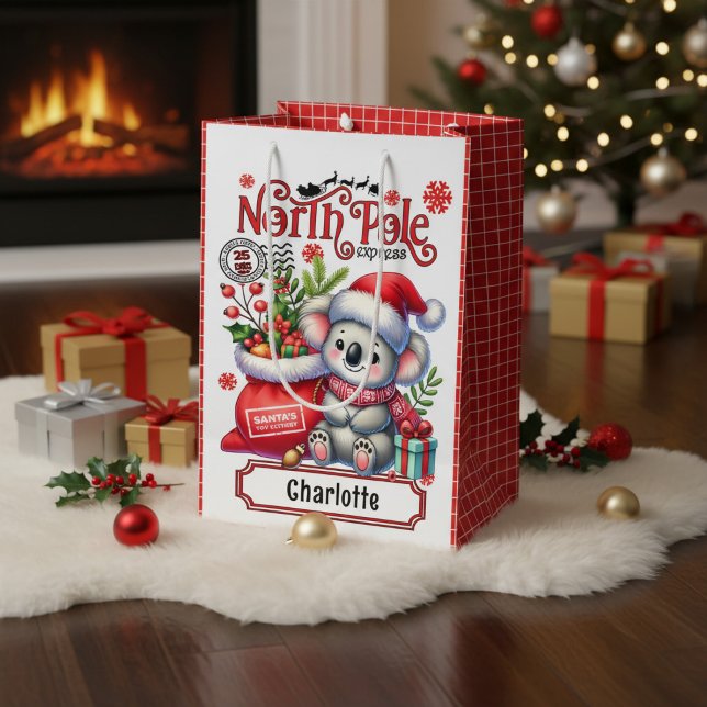 Personalized Koala Christmas Name Medium Gift Bag (Creator Uploaded)
