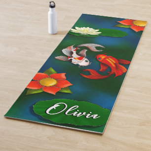 Personalized Koi Fish White Lotus Lily Pond Yoga Mat