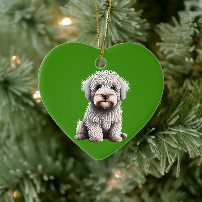 Personalized Komondor Puppy Christmas Green Ceramic Ornament (Tree)