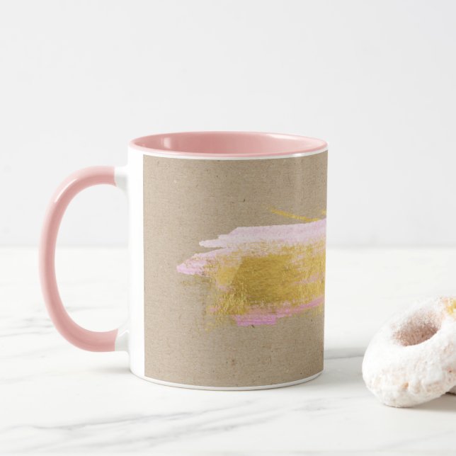 Personalized Kraft Gold Pink Brush Mug (With Donut)