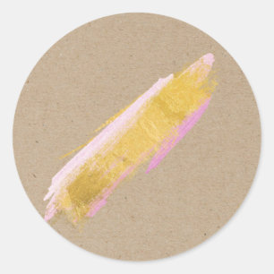 Personalized Kraft Gold Pink Brush Stickers/Labels Classic Round Sticker
