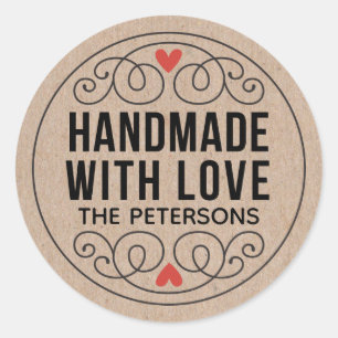 Personalized Kraft Handmade With Love Classic Round Sticker