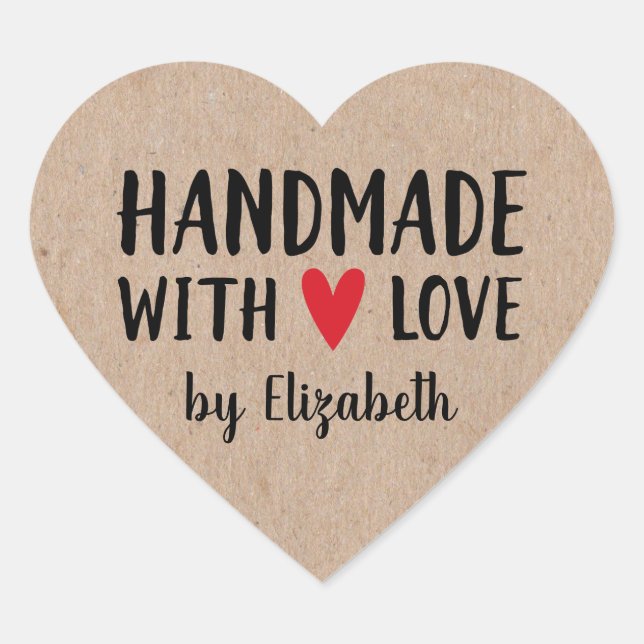 Personalized Kraft Handmade With Love Heart Heart Sticker (Front)