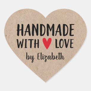 Personalized Kraft Handmade With Love Heart Sticker