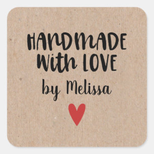 Personalized Kraft Handmade With Love Square Sticker