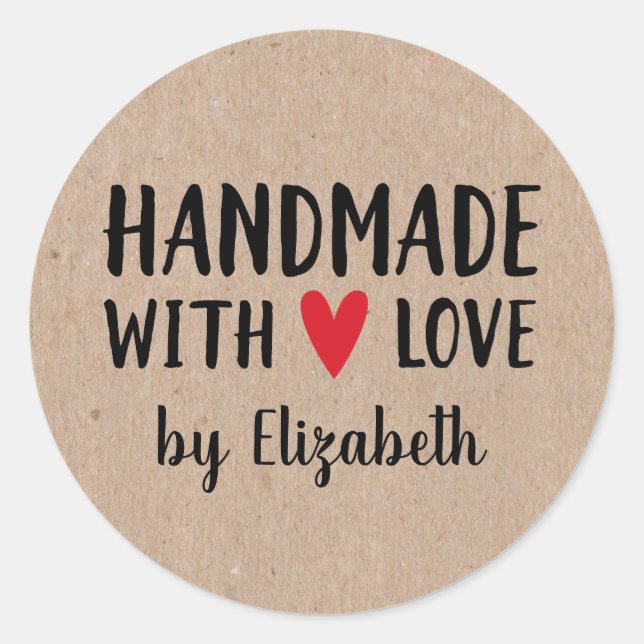 Personalized Kraft Handmade With Love Sticker (Front)