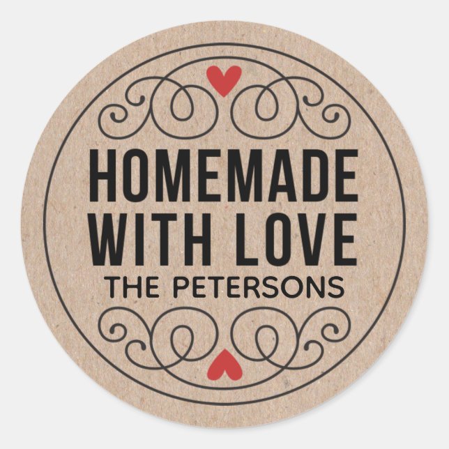 Personalized Kraft Homemade With Love Classic Round Sticker (Front)