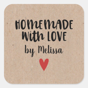 Personalized Kraft Homemade With Love Square Stick Square Sticker