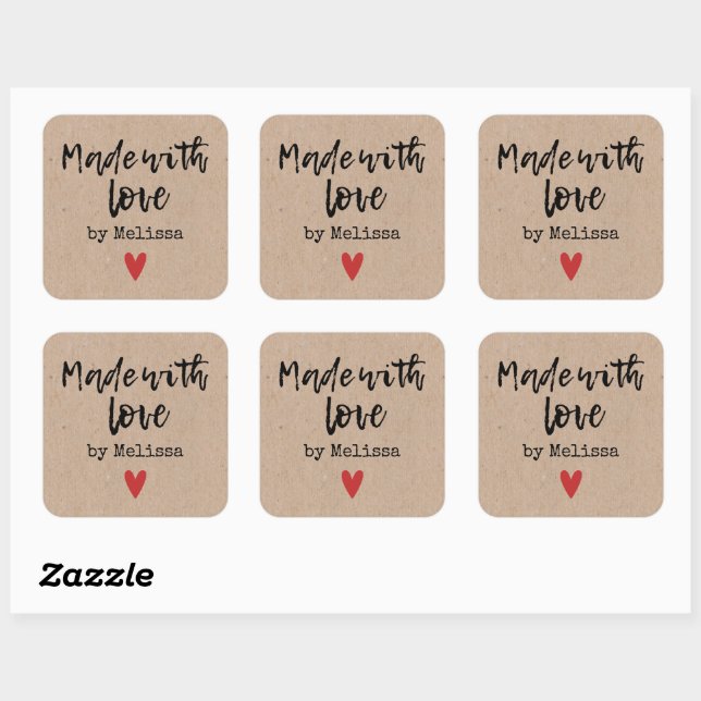 Personalized Kraft Homemade With Love Square Stick Square Sticker (Sheet)