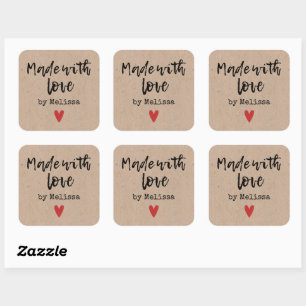 Personalized Kraft Homemade With Love Square Stick Square Sticker