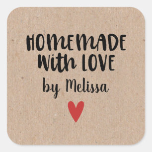 Personalized Kraft Homemade With Love Square Stick Sticker