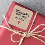 Personalized Kraft Homemade With Love Square Sticker<br><div class="desc">A personalized "homemade with love" sticker on a kraft background. Make it yours by adding your own name. A pretty finishing touch for all of your handmade gifts. Designed for you by Blackberry Boulevard.</div>