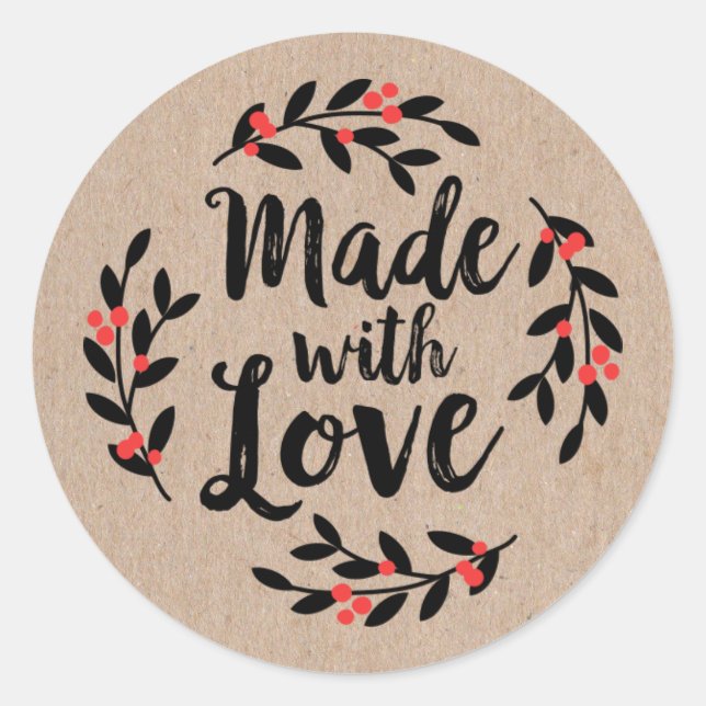 Personalized Kraft Made With Love Classic Round St Sticker (Front)