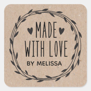 Personalized Kraft Made With Love Square Sticker