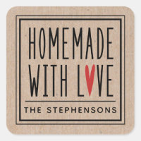 Personalized Kraft Made With Love Square Sticker