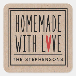 Personalized Kraft Made With Love Square Sticker