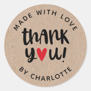 Personalized Kraft Made With Love Thank You Classic Round Sticker