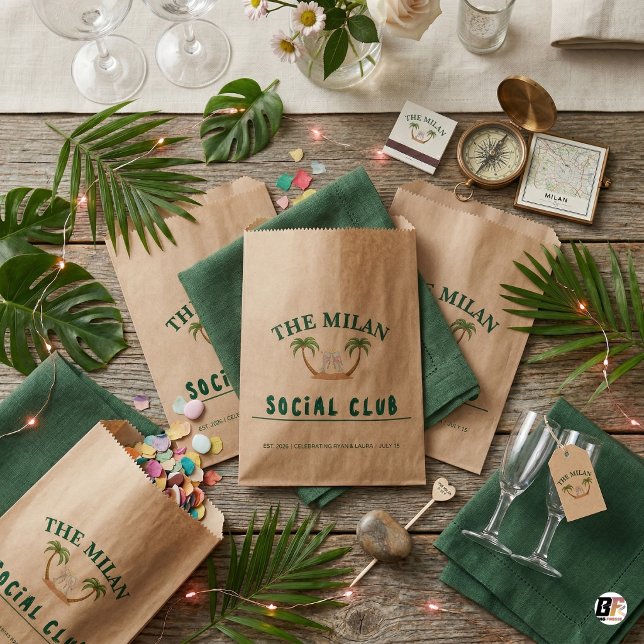 Personalized Kraft Wedding Tropical Palm Trees & H Favour Bag (Creator Uploaded)