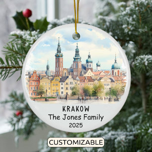 Personalized Krakow Ornament, Poland Ceramic Ornament