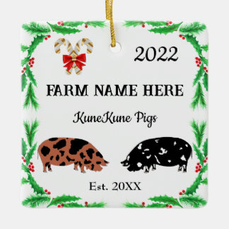 Personalized KuneKune Pig Farm Christmas #2 Ceramic Ornament