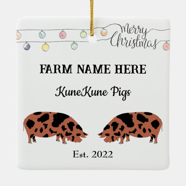 Personalized KuneKune Pig Farm White Christmas Ceramic Ornament (Back)