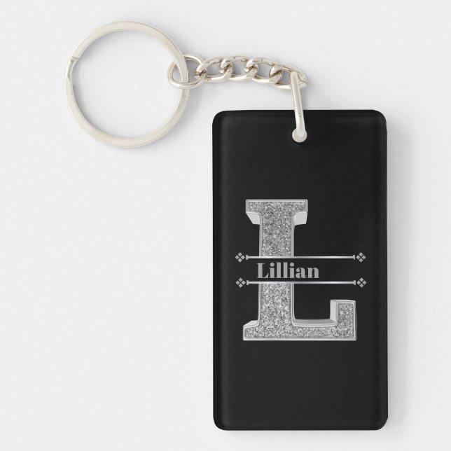 Personalized L Initial Silver Monogram Your Name   Keychain (Front)