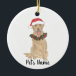 Personalized Labrador (Dudley) Ceramic Ornament<br><div class="desc">Make the nice list this year with a personalized ornament of your favourite little dudley labrador in a santa hat and red and green holly wreath! For the sweetest gifts,  pair it with a matching art print or another item from my dudley labrador collection!</div>