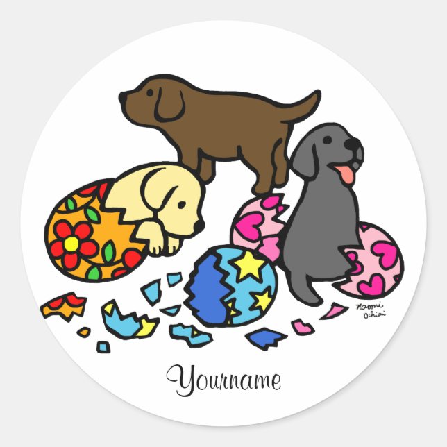 Personalized Labrador Puppies from Eggs Classic Round Sticker (Front)