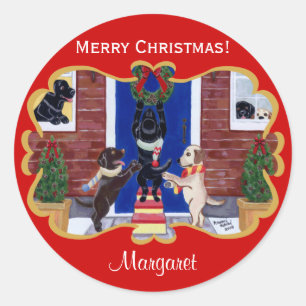 Personalized Labrador Retriever Christmas Fun Classic Round Sticker