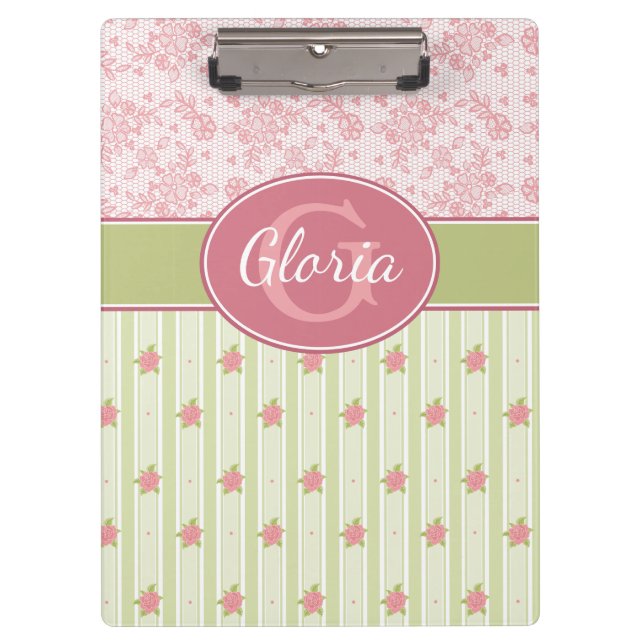 Personalized Lace & English Garden Clipboard (Front)