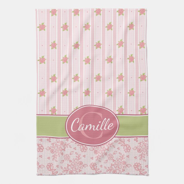 Personalized Lace & English Garden Kitchen Towel (Vertical)