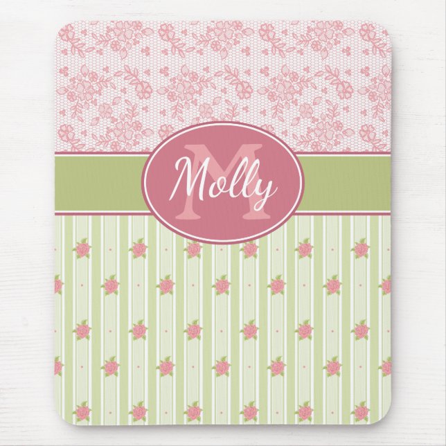 Personalized Lace & English Garden Mouse Pad (Front)