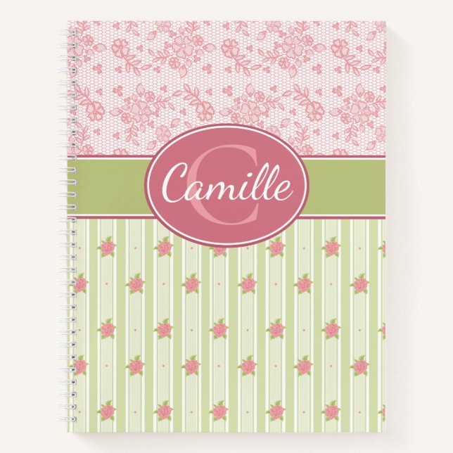 Personalized Lace & English Garden Notebook (Front)