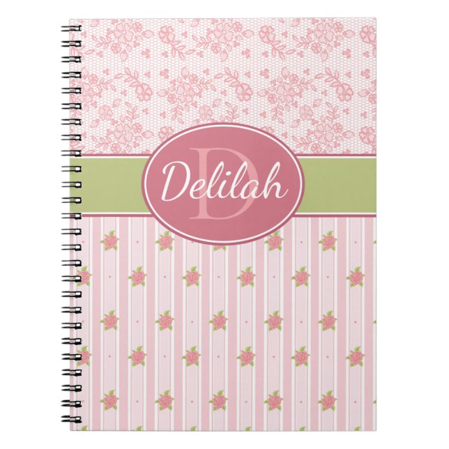 Personalized Lace & English Garden Notebook (Front)