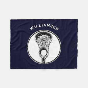 Personalized Lacrosse Gift Navy Blue Fleece Blanket