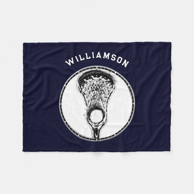 Personalized Lacrosse Gift Navy Blue Fleece Blanket (Front (Horizontal))