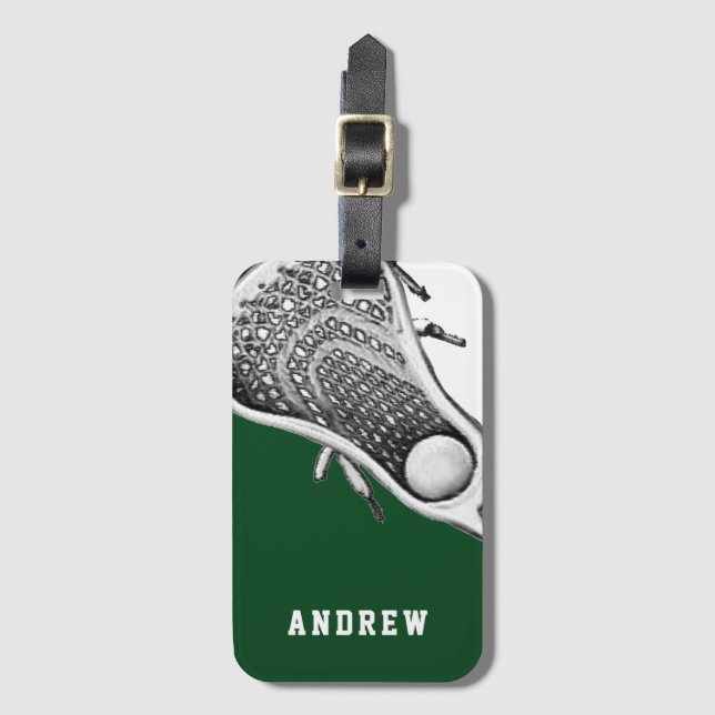 Personalized Lacrosse Green Luggage Tag (Front Vertical)