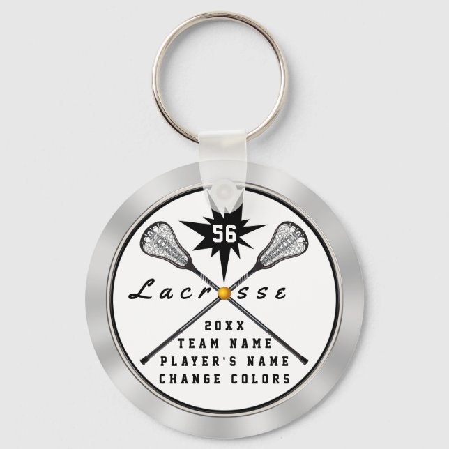 Personalized Lacrosse Keychain, Your TEXT,  COLORS Keychain (Front)