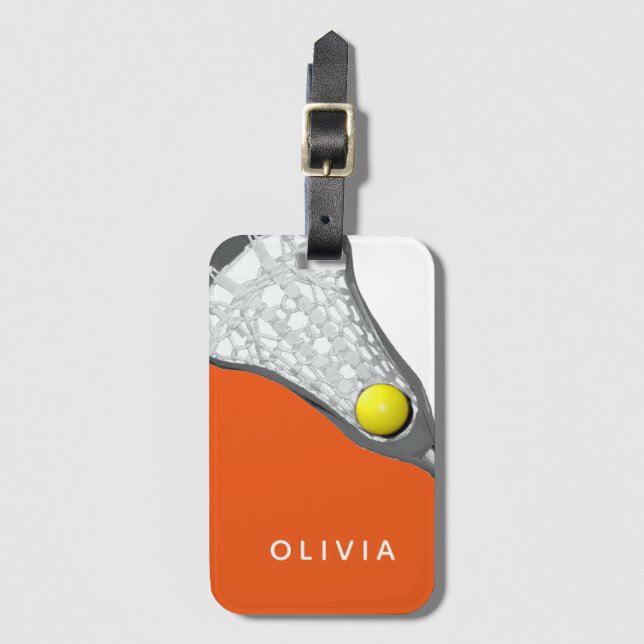 Personalized Lacrosse Orange Luggage Tag (Front Vertical)