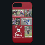 Personalized Lacrosse Photo Collage Name Number iPhone 8/7 Case<br><div class="desc">This personalized Lacrosse iPhone case features your 5 photos, player&#39;s name, number and team name. Personalize with action shots, a team photo, tournament photos, etc. Easily change the background colour to match your team&#39;s colours - just click customize and then the small eye dropper. The perfect photo collage to show...</div>