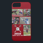 Personalized Lacrosse Photo Collage Name Number iPhone 8/7 Case<br><div class="desc">This personalized Lacrosse iPhone case features your 5 photos, player&#39;s name, number and team name. Personalize with action shots, a team photo, tournament photos, etc. Easily change the background colour to match your team&#39;s colours - just click customize and then the small eye dropper. The perfect photo collage to show...</div>