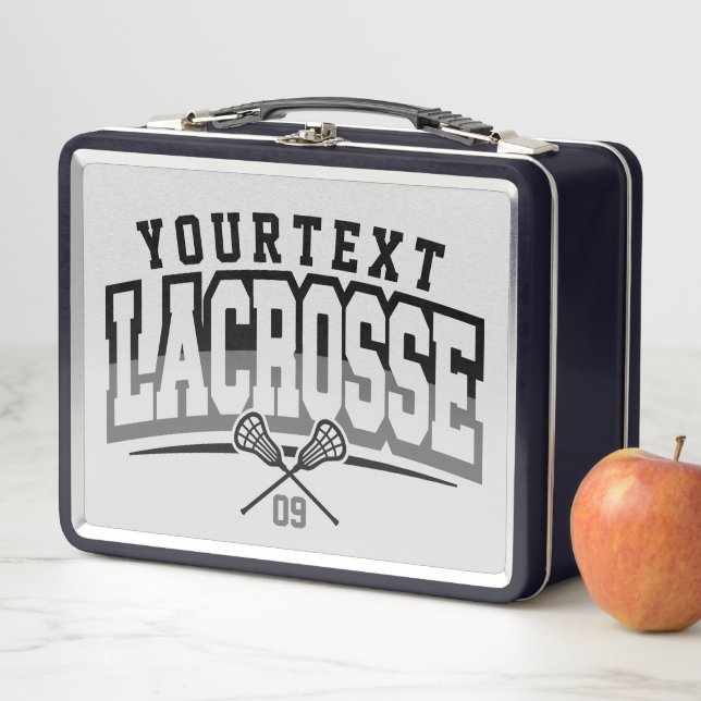 Personalized Lacrosse Player ADD NAME Team Number Metal Lunch Box (In Situ)