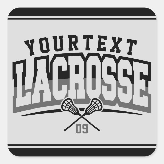 Personalized Lacrosse Player ADD NAME Team Number Square Sticker (Front)