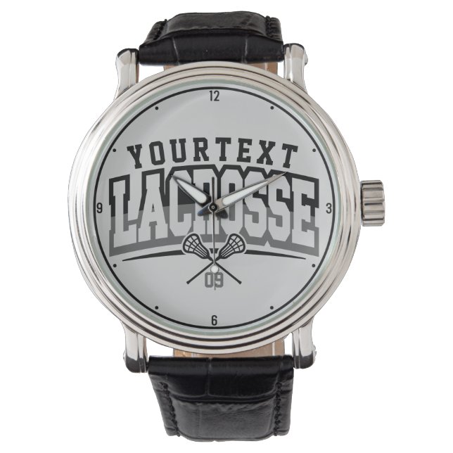 Personalized Lacrosse Player ADD NAME Team Number Watch (Front)