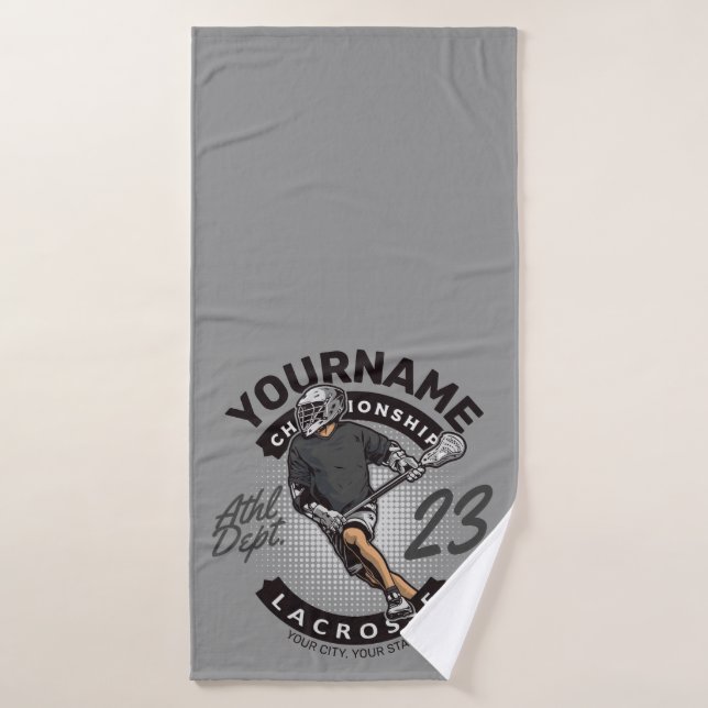 Personalized Lacrosse Player Sports Team Attack Bath Towel Set (Bath Towel)